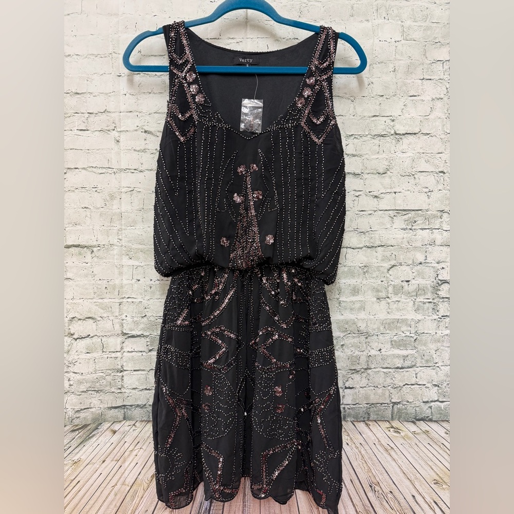 Verty Black Dress with bronze sparkle Accents NWT